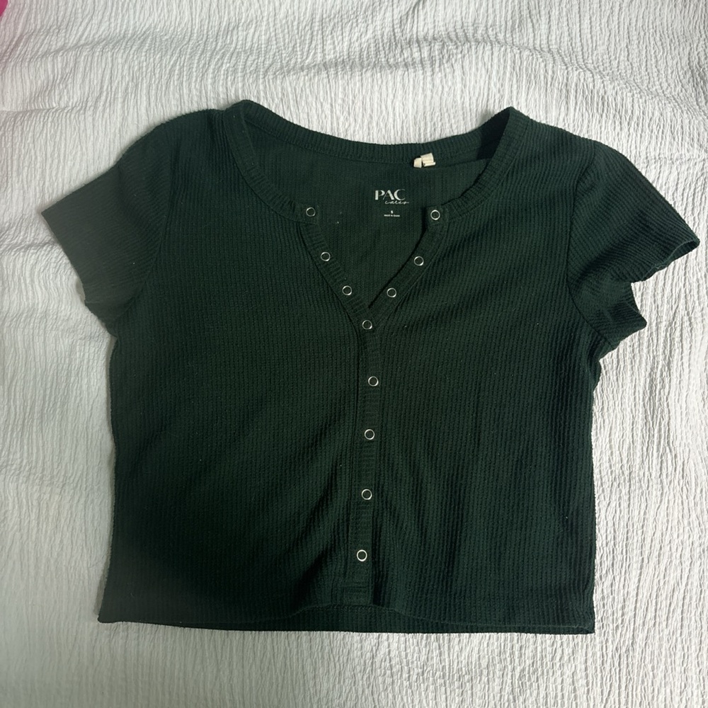 Green Button-Up Crop Top